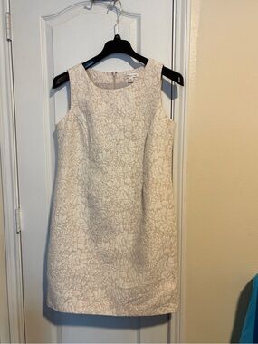 Coldwater Creek Cream Floral Jacquard Sleeveless Mini Dress